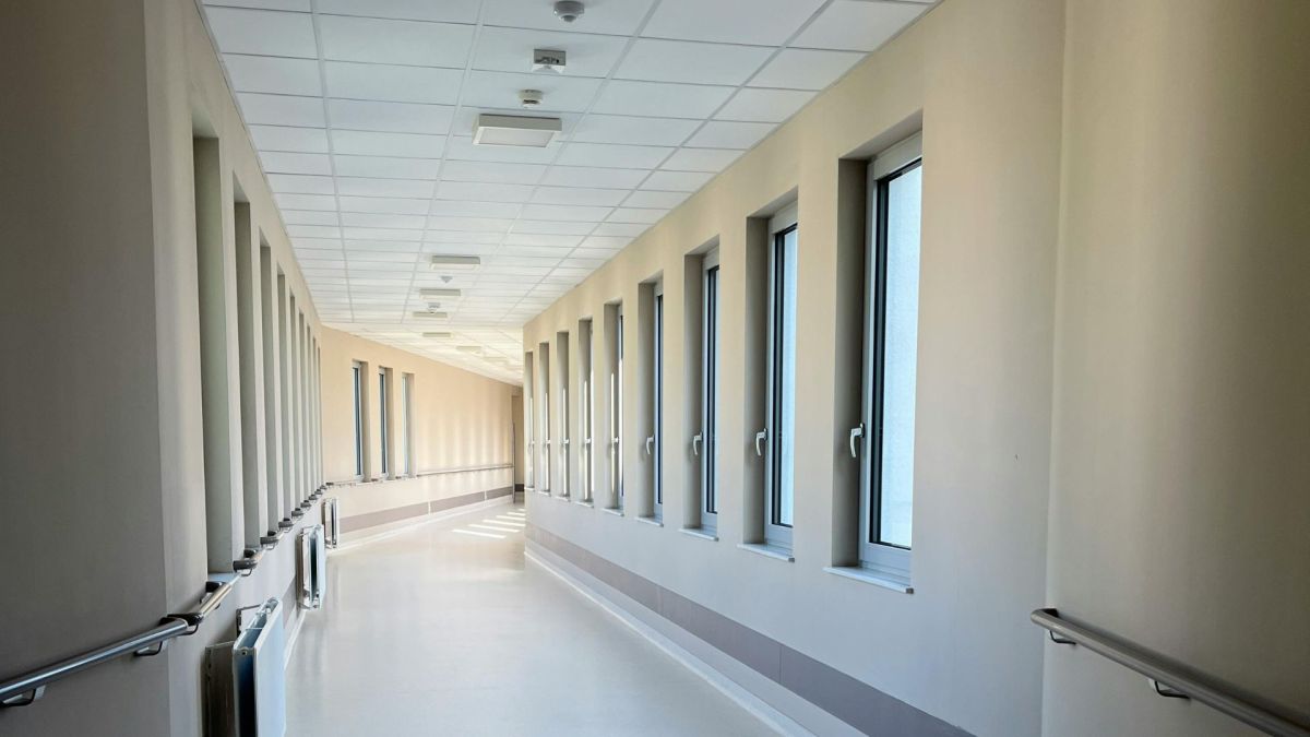 Hospital corridor designed for stable indoor conditions